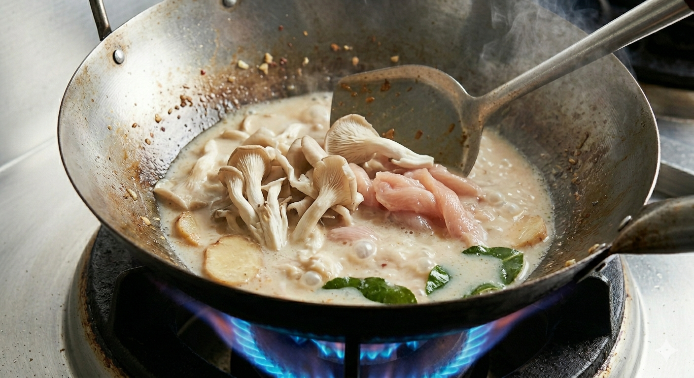 Paso 2 — Tom Kha Gai (ต้มข่าไก่) — Sopa de pollo con leche de coco