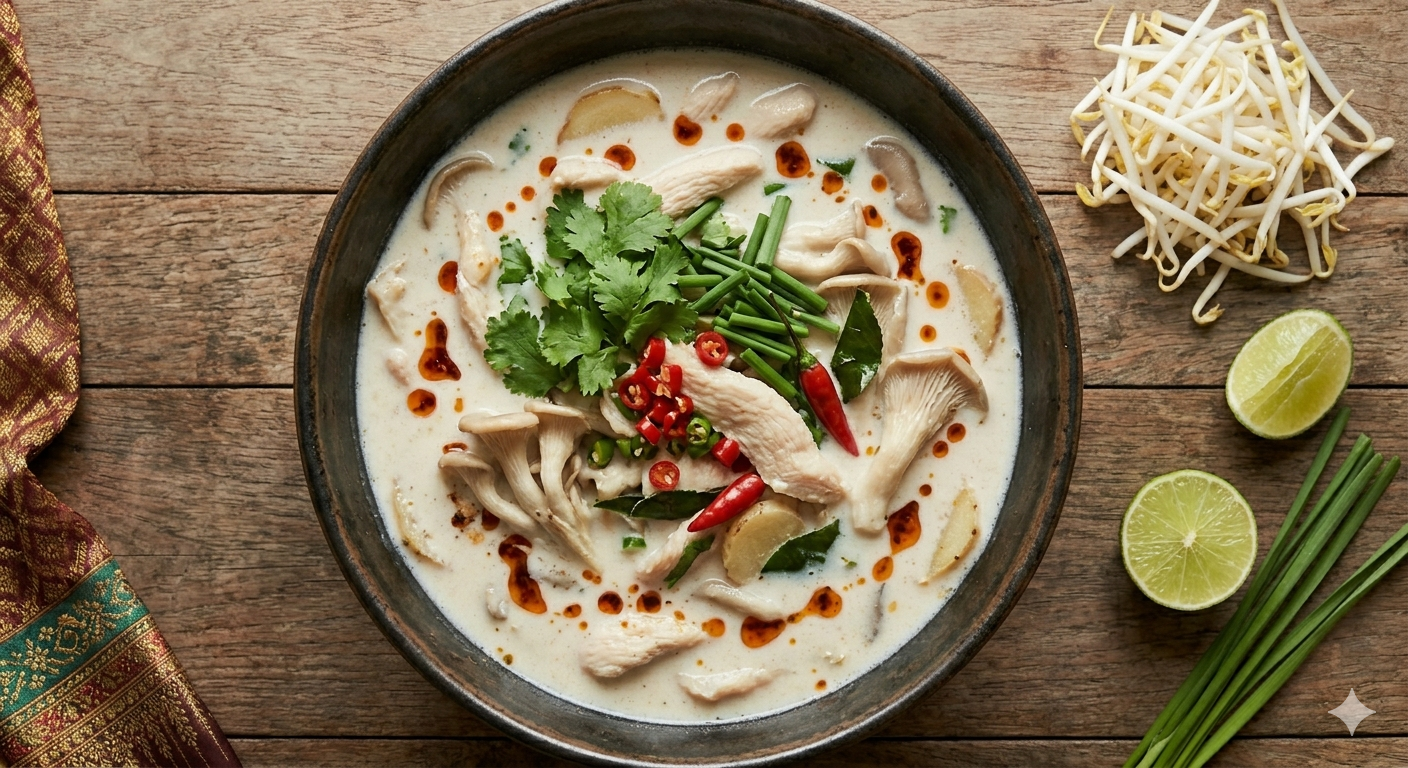 Paso 4 — Tom Kha Gai (ต้มข่าไก่) — Sopa de pollo con leche de coco